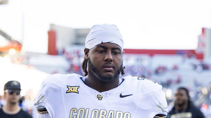 Oct 19, 2024; Tucson, Arizona, USA; Colorado Buffalos offensive tackle Jordan Seaton (77) against the Arizona Wildcats at Arizona Stadium. Mandatory Credit: Mark J. Rebilas-Imagn Images Oct 19, 2024; Tucson, Arizona, USA; Colorado Buffalos offensive tackle Jordan Seaton (77) against the Arizona Wildcats at Arizona Stadium. Mandatory Credit: Mark J. Rebilas-Imagn Images