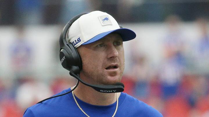 Bills head coach Joe Brady looks on during the fourth quarter during their game Sunday, September 27, 2026 at Highmark Stadium in Orchard Park, NY. Bills head coach Joe Brady looks on during the fourth quarter during their game Sunday, September 27, 2026 at Highmark Stadium in Orchard Park, NY.