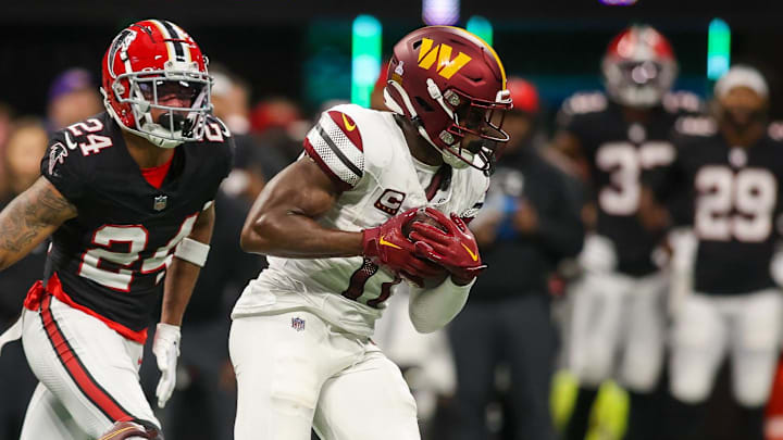 Washington Commanders wide receiver Terry McLaurin had six catches for 81 yards against the Atlanta Falcons in 2023. Washington Commanders wide receiver Terry McLaurin had six catches for 81 yards against the Atlanta Falcons in 2023.