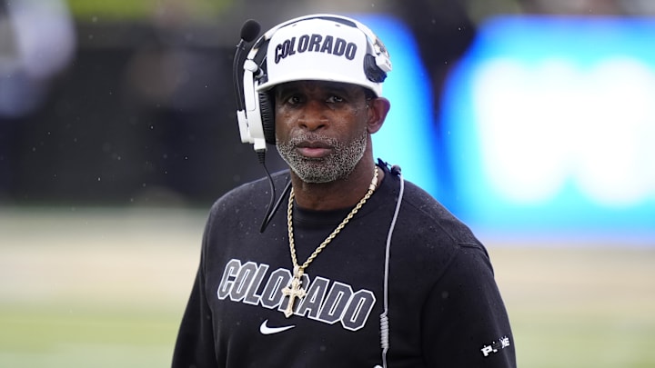 Oct 11, 2025; Boulder, Colorado, USA; Colorado Buffaloes head coach Deion Sanders during the first quarter against the Iowa State Cyclones at Folsom Field.