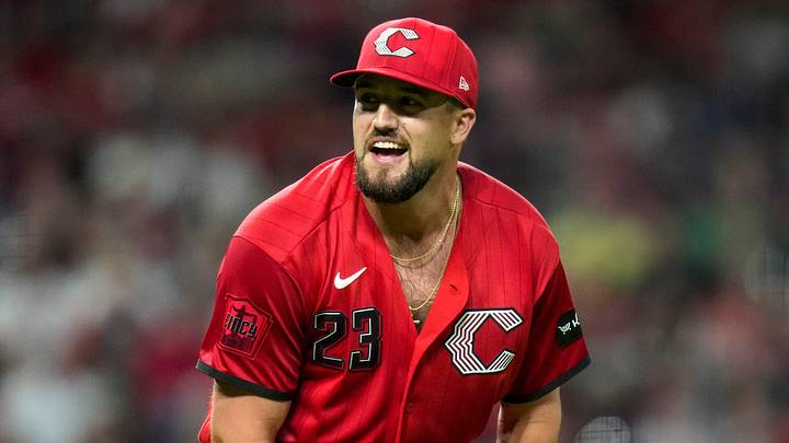 Cincinnati Reds pitcher Graham Ashcraft (23) reacts 