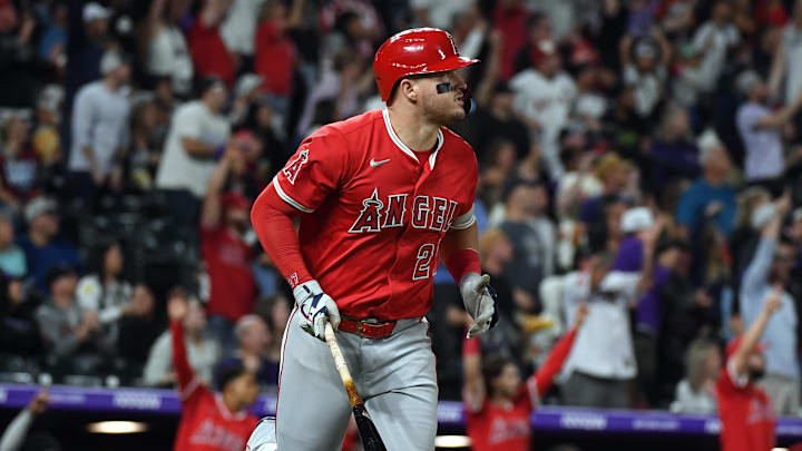 Los Angeles Angels designated hitter Mike Trout (27) 