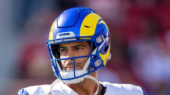 November 9, 2025; Santa Clara, California, USA; Los Angeles Rams quarterback Jimmy Garoppolo (11) warms up before the game against the San Francisco 49ers at Levi's Stadium. Mandatory Credit: Kyle Terada-Imagn Images November 9, 2025; Santa Clara, California, USA; Los Angeles Rams quarterback Jimmy Garoppolo (11) warms up before the game against the San Francisco 49ers at Levi's Stadium. Mandatory Credit: Kyle Terada-Imagn Images