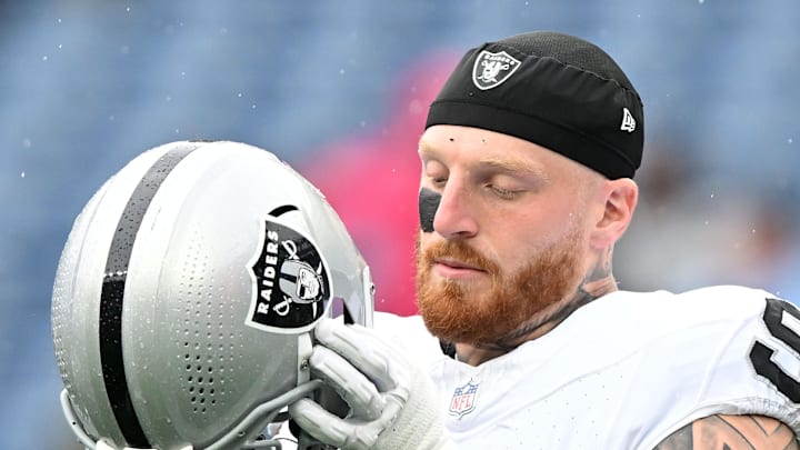 Sep 7, 2025; Foxborough, Massachusetts, USA; Las Vegas Raiders defensive end Maxx Crosby (98) practices before the game against the New England Patriots at Gillette Stadium. Mandatory Credit: Brian Fluharty-Imagn Images Sep 7, 2025; Foxborough, Massachusetts, USA; Las Vegas Raiders defensive end Maxx Crosby (98) practices before the game against the New England Patriots at Gillette Stadium. Mandatory Credit: Brian Fluharty-Imagn Images
