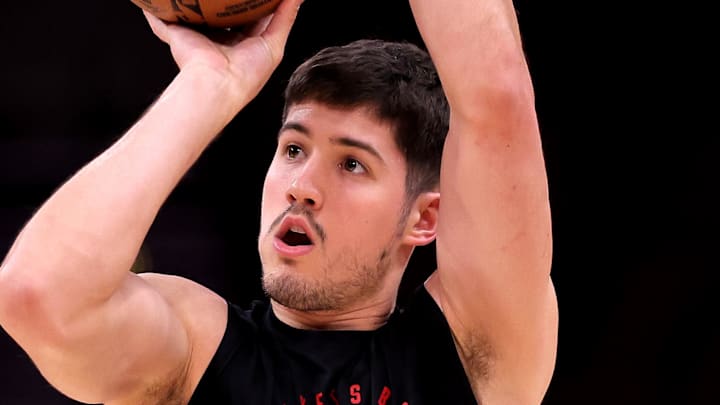 Mar 1, 2025; Houston, Texas, USA; Houston Rockets guard Reed Sheppard (15) warms up prior to the game against the Sacramento Kings at Toyota Center. Mandatory Credit: Erik Williams-Imagn Images