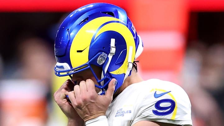 Matthew Stafford of the Los Angeles Rams shows frustration