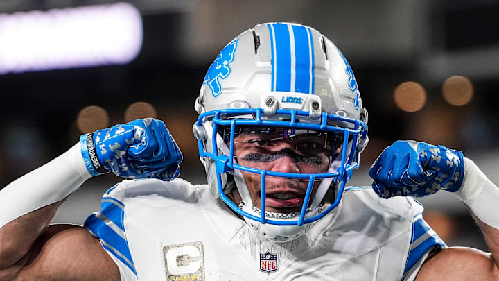 Detroit Lions wide receiver Amon-Ra St. Brown (14) poses for a photo at warmup ahead of the Philadelphia Eagles game at Lincoln Financial Field in Philadelphia on Sunday, November 16, 2025.