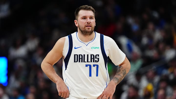 Nov 10, 2024; Denver, Colorado, USA; Dallas Mavericks guard Luka Doncic (77) during the first quarter against the Denver Nuggets at Ball Arena. Mandatory Credit: Ron Chenoy-Imagn Images