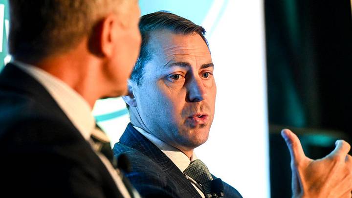 Michigan State University Athletic Director J Batt, right, speaks on stage with MSU President Kevin Guskiewicz during a panel discussion hosted by the Lansing Economic Club on Thursday, Sept. 11, 2025, at the Kellogg Center in East Lansing. Michigan State University Athletic Director J Batt, right, speaks on stage with MSU President Kevin Guskiewicz during a panel discussion hosted by the Lansing Economic Club on Thursday, Sept. 11, 2025, at the Kellogg Center in East Lansing.