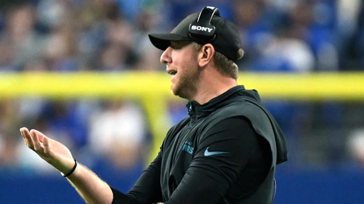Dec 28, 2025; Indianapolis, Indiana, USA; Jacksonville Jaguars head coach Liam Coen during the second half against the Indianapolis Colts at Lucas Oil Stadium. Mandatory Credit: Robert Goddin-Imagn Images Dec 28, 2025; Indianapolis, Indiana, USA; Jacksonville Jaguars head coach Liam Coen during the second half against the Indianapolis Colts at Lucas Oil Stadium. Mandatory Credit: Robert Goddin-Imagn Images