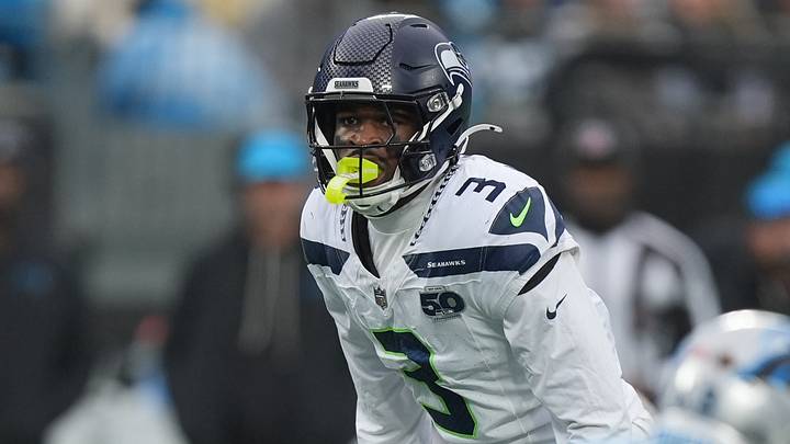 Dec 28, 2025; Charlotte, North Carolina, USA; Seattle Seahawks safety Nick Emmanwori (3) looks over the Panthers offense during the second half at Bank of America Stadium. Mandatory Credit: Jim Dedmon-Imagn Images Dec 28, 2025; Charlotte, North Carolina, USA; Seattle Seahawks safety Nick Emmanwori (3) looks over the Panthers offense during the second half at Bank of America Stadium. Mandatory Credit: Jim Dedmon-Imagn Images