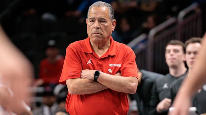 Mar 13, 2026; Kansas City, MO, USA; Houston Cougars head coach Kelvin Sampson watches game play during the second half against the Kansas Jayhawks at T-Mobile Center. Mandatory Credit: William Purnell-Imagn Images Mar 13, 2026; Kansas City, MO, USA; Houston Cougars head coach Kelvin Sampson watches game play during the second half against the Kansas Jayhawks at T-Mobile Center. Mandatory Credit: William Purnell-Imagn Images