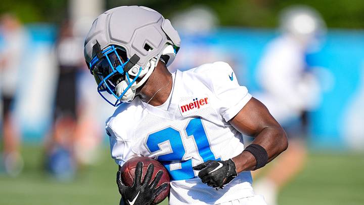 Detroit Lions cornerback Roger McCreary (21) practices during training camp at Meijer Performance Center in Allen Park on Wednesday, July 29, 2026.
