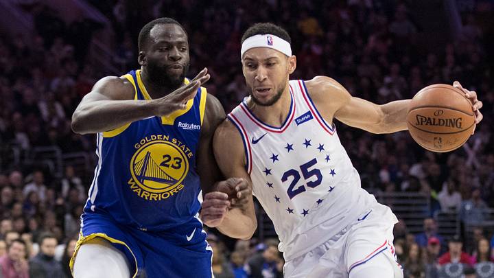 Mar 2, 2019; Philadelphia, PA, USA; Philadelphia 76ers guard Ben Simmons (25) drives against Golden State Warriors forward Draymond Green (23) during the third quarter at Wells Fargo Center. Mandatory Credit: Bill Streicher-USA TODAY Sports Mar 2, 2019; Philadelphia, PA, USA; Philadelphia 76ers guard Ben Simmons (25) drives against Golden State Warriors forward Draymond Green (23) during the third quarter at Wells Fargo Center. Mandatory Credit: Bill Streicher-USA TODAY Sports