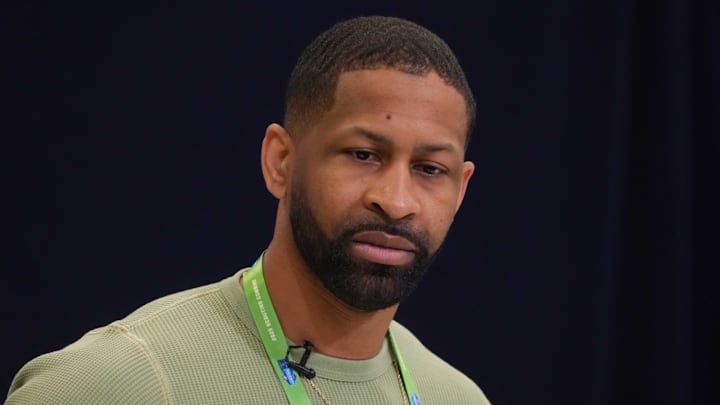 Feb 25, 2025; Indianapolis, IN, USA; Cleveland Browns general manager Andrew Berry speaks during the NFL Scouting Combine at the Indiana Convention Center. Mandatory Credit: Kirby Lee-Imagn Images Feb 25, 2025; Indianapolis, IN, USA; Cleveland Browns general manager Andrew Berry speaks during the NFL Scouting Combine at the Indiana Convention Center. Mandatory Credit: Kirby Lee-Imagn Images