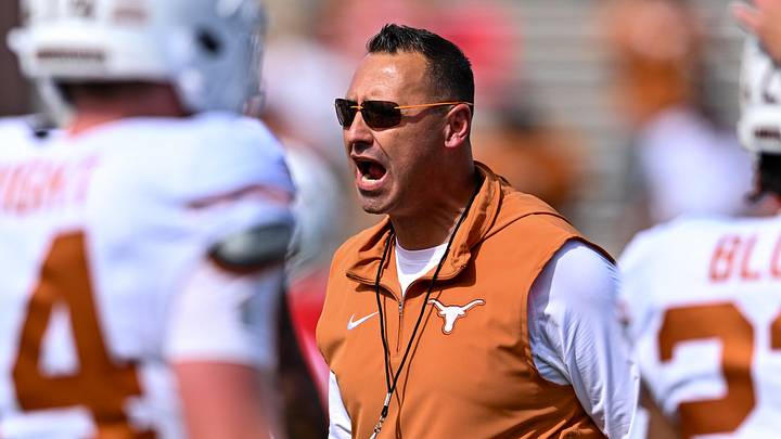 Texas Longhorns head coach Steve Sarkisian motives his team during warms up prior to the game against the Houston Cougars at TDECU Stadium. Texas Longhorns head coach Steve Sarkisian motives his team during warms up prior to the game against the Houston Cougars at TDECU Stadium.