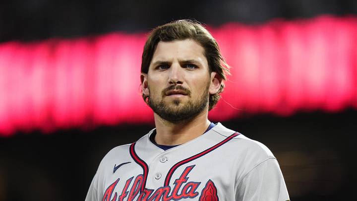 May 2, 2026; Denver, Colorado, USA; Atlanta Braves third baseman Austin Riley (27) during the seventh inning against the Colorado Rockies at Coors Field. Mandatory Credit: Ron Chenoy-Imagn Images