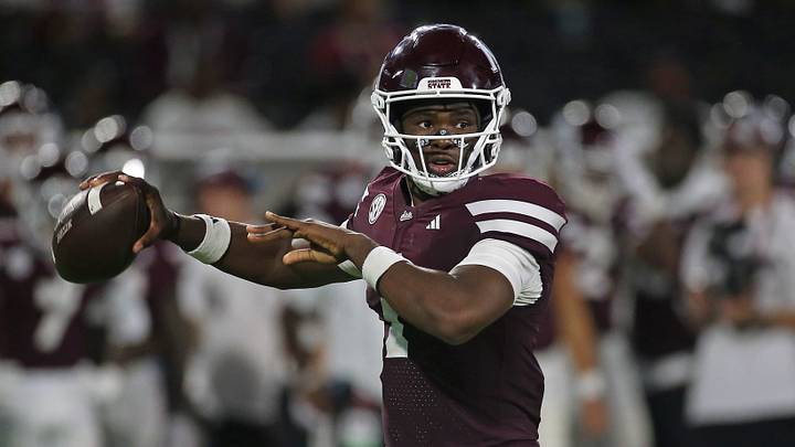 Sep 5, 2026; Starkville, Mississippi, USA;  Mississippi State Bulldogs quarterback Kamario Taylor (1) passes the ball during the second quarter against the Louisiana Monroe Warhawks at Davis Wade Stadium at Scott Field.  Mandatory Credit: Petre Thomas-Imagn Images