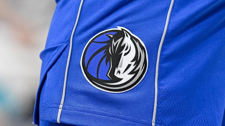 Nov 5, 2023; Dallas, Texas, USA; A view of the Dallas Mavericks logo during the game between the Dallas Mavericks and the Charlotte Hornets at the American Airlines Center. Mandatory Credit: Jerome Miron-Imagn Images