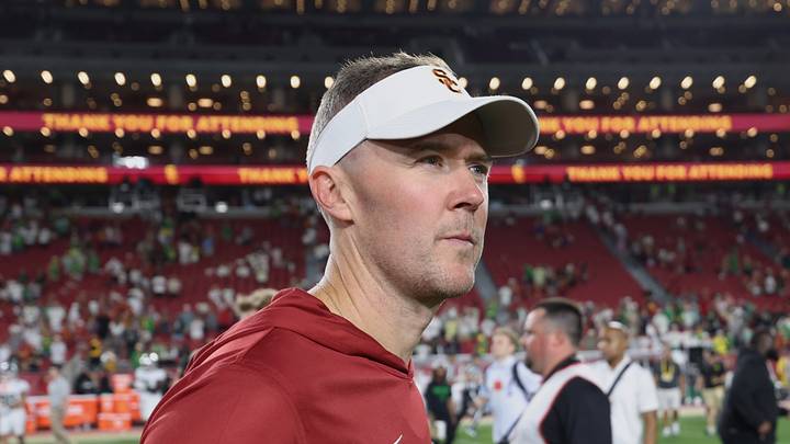 Sep 26, 2026; Los Angeles, California, USA; USC Trojans head coach Lincoln Riley walks off the field after the game against the Oregon Ducks at United Airlines Field at Los Angeles Memorial Coliseum. Sep 26, 2026; Los Angeles, California, USA; USC Trojans head coach Lincoln Riley walks off the field after the game against the Oregon Ducks at United Airlines Field at Los Angeles Memorial Coliseum.