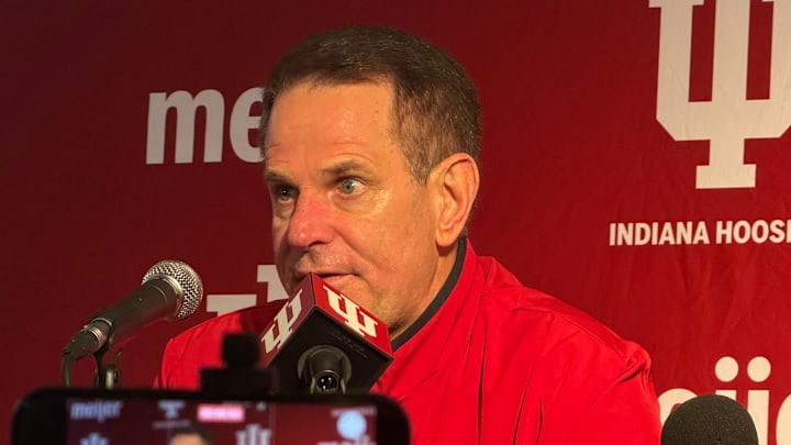 Indiana coach Curt Cignetti met with the media after Indiana's 30-20 victory over Oregon on Oct. 11, 2025, at Autzen Stadium.