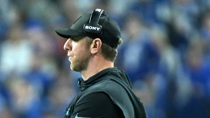 Dec 28, 2025; Indianapolis, Indiana, USA; Jacksonville Jaguars head coach Liam Coen during the second half against the Indianapolis Colts at Lucas Oil Stadium. Mandatory Credit: Robert Goddin-Imagn Images Dec 28, 2025; Indianapolis, Indiana, USA; Jacksonville Jaguars head coach Liam Coen during the second half against the Indianapolis Colts at Lucas Oil Stadium. Mandatory Credit: Robert Goddin-Imagn Images