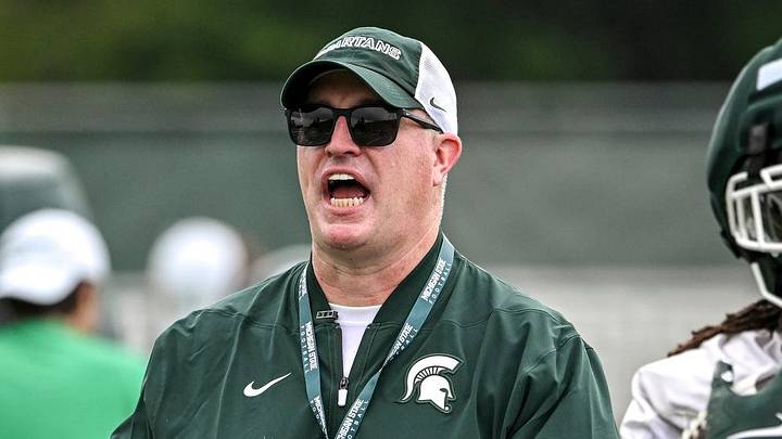 Michigan State’s head coach Pat Fitzgerald calls out to players during football practice on Thursday, Aug. 6, 2026, in East Lansing. Michigan State’s head coach Pat Fitzgerald calls out to players during football practice on Thursday, Aug. 6, 2026, in East Lansing.
