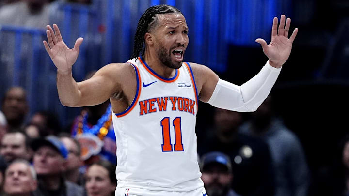 Mar 6, 2026; Denver, Colorado, USA; New York Knicks guard Jalen Brunson (11) reacts in the first quarter against the Denver Nuggets at Ball Arena. Mandatory Credit: Ron Chenoy-Imagn Images Mar 6, 2026; Denver, Colorado, USA; New York Knicks guard Jalen Brunson (11) reacts in the first quarter against the Denver Nuggets at Ball Arena. Mandatory Credit: Ron Chenoy-Imagn Images
