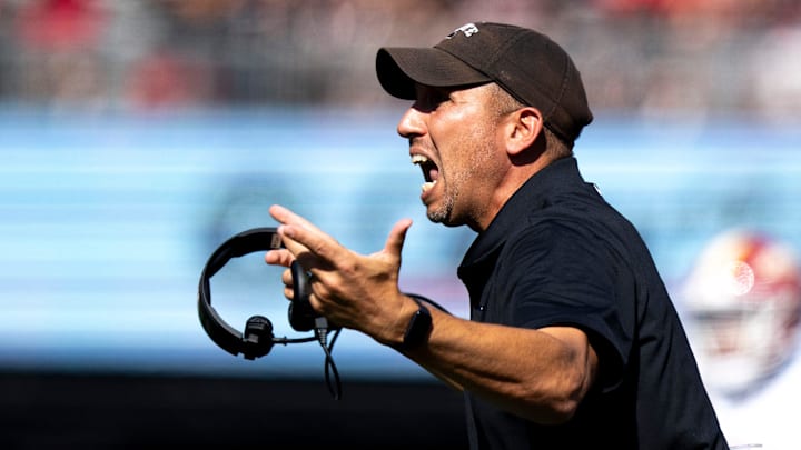 Iowa State Cyclones head coach Matt Campbell reacts in the third quarter of the NCAA football game between the Cincinnati Bearcats and Iowa State Cyclones at Nippert Stadium in Cincinnati on Oct. 4, 2025.