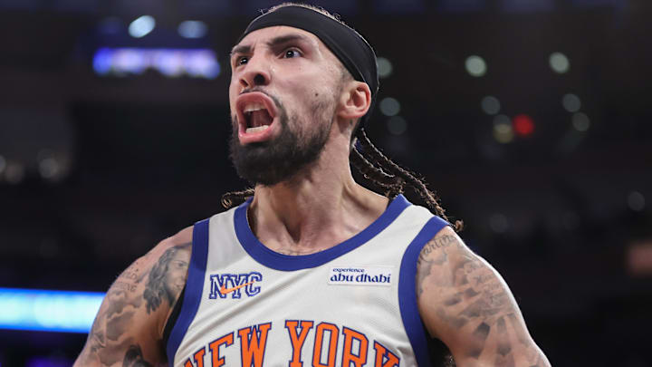 Feb 21, 2026; New York, New York, USA; New York Knicks guard Jose Alvarado (5) celebrates after scoring in the fourth quarter against the Houston Rockets at Madison Square Garden. Mandatory Credit: Wendell Cruz-Imagn Images Feb 21, 2026; New York, New York, USA; New York Knicks guard Jose Alvarado (5) celebrates after scoring in the fourth quarter against the Houston Rockets at Madison Square Garden. Mandatory Credit: Wendell Cruz-Imagn Images