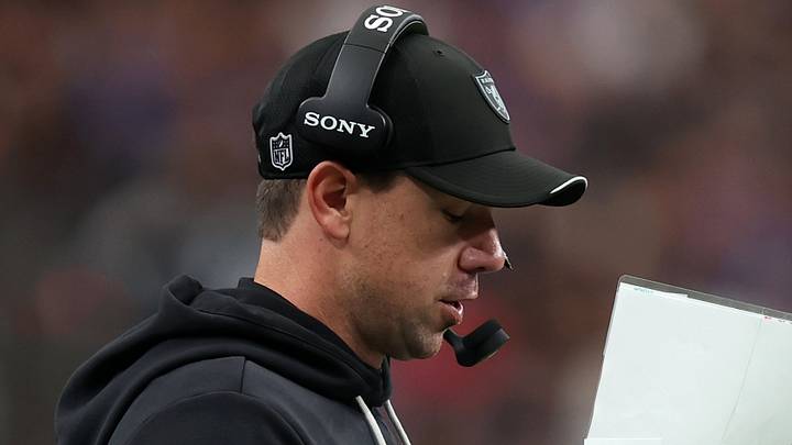 Oct 18, 2026; Paradise, Nevada, USA; Las Vegas Raiders head coach Klint Kubiak looks on during the game against the Buffalo Bills at Allegiant Stadium. Mandatory Credit: David Brytus-Imagn Images Oct 18, 2026; Paradise, Nevada, USA; Las Vegas Raiders head coach Klint Kubiak looks on during the game against the Buffalo Bills at Allegiant Stadium. Mandatory Credit: David Brytus-Imagn Images