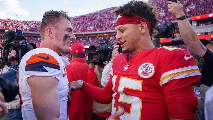 Denver Broncos QB Bo Nix; Kansas City Chiefs QB Patrick Mahomes