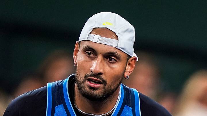 Nick Kyrgios reacts to a point