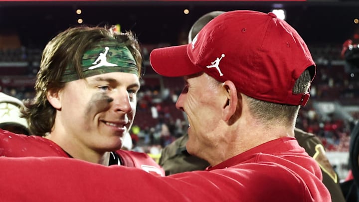 Oklahoma coach Brent Venables and quarterback John Mateer. Oklahoma coach Brent Venables and quarterback John Mateer.