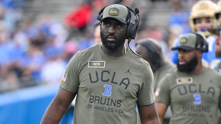 Nov 30, 2024; Pasadena, California, USA; UCLA Bruins head coach DeShaun Foster on the sidelines during the third quarter against the Fresno State Bulldogs at Rose Bowl. Mandatory Credit: Robert Hanashiro-Imagn Images