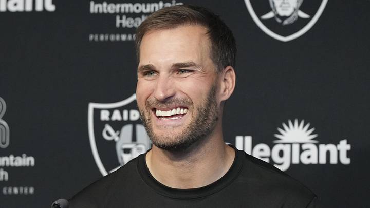Las Vegas Raiders quarterback Kirk Cousins speaks at a press conference. Las Vegas Raiders quarterback Kirk Cousins speaks at a press conference.