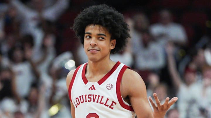 Louisville Cardinals guard Mikel Brown Jr. reacts against NC State on Feb 9, 2026.