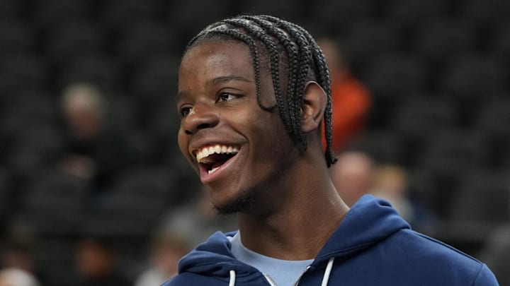 Mar 18, 2026; Greenville, SC, USA; North Carolina Tar Heels forward Caleb Wilson (8) during a practice session ahead of the first round of the men's 2026 NCAA Tournament at Bon Secours Wellness Arena. Mandatory Credit: Bob Donnan-Imagn Images