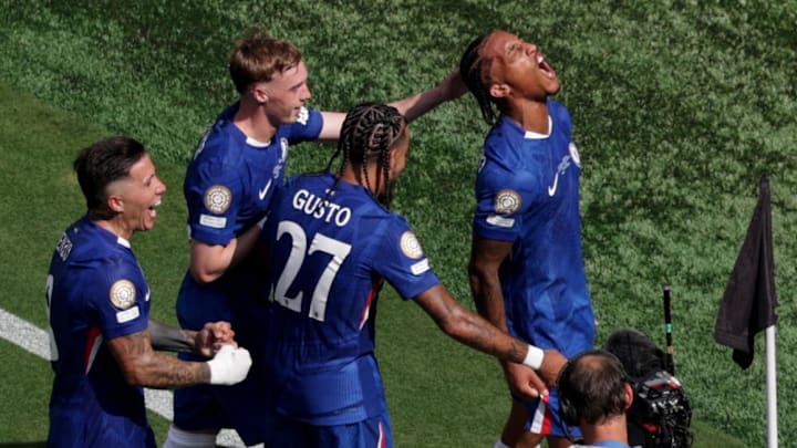 Joao Pedro (right) celebrates Chelsea's third goal of the FIFA Club World Cup final.