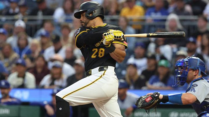 Sep 4, 2025; Pittsburgh, Pennsylvania, USA; Pittsburgh Pirates left fielder Tommy Pham (28) hits an RBI single against the Los Angeles Dodgers during the third inning at PNC Park. Mandatory Credit: Charles LeClaire-Imagn Images Sep 4, 2025; Pittsburgh, Pennsylvania, USA; Pittsburgh Pirates left fielder Tommy Pham (28) hits an RBI single against the Los Angeles Dodgers during the third inning at PNC Park. Mandatory Credit: Charles LeClaire-Imagn Images