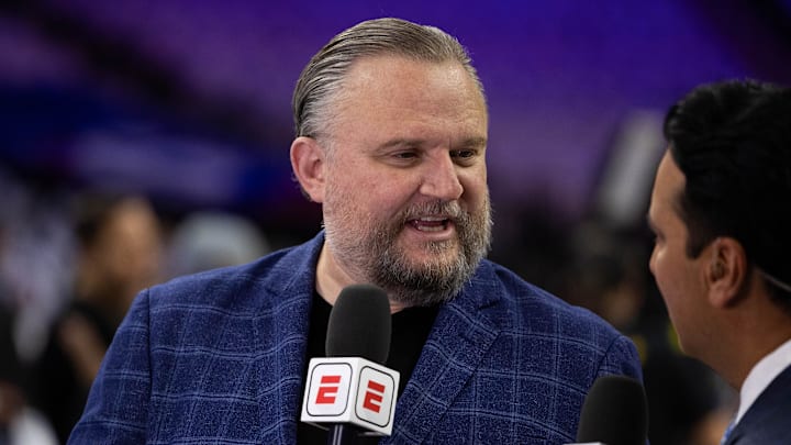 Oct 23, 2024; Philadelphia, Pennsylvania, USA; Philadelphia 76ers president of basketball operations Daryl Morey is interviewed before a game against the Milwaukee Bucks at Wells Fargo Center. Mandatory Credit: Bill Streicher-Imagn Images Oct 23, 2024; Philadelphia, Pennsylvania, USA; Philadelphia 76ers president of basketball operations Daryl Morey is interviewed before a game against the Milwaukee Bucks at Wells Fargo Center. Mandatory Credit: Bill Streicher-Imagn Images