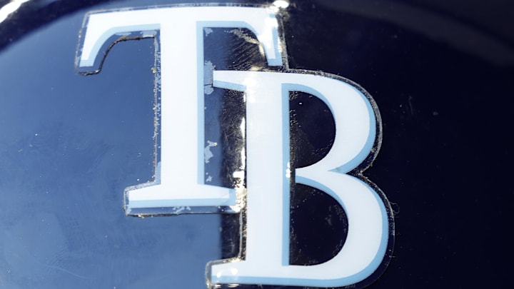 Aug 9, 2022; Milwaukee, Wisconsin, USA; The Tampa Bay Rays logo on a batting helmet prior to the game against the Milwaukee Brewers at American Family Field. Aug 9, 2022; Milwaukee, Wisconsin, USA; The Tampa Bay Rays logo on a batting helmet prior to the game against the Milwaukee Brewers at American Family Field.