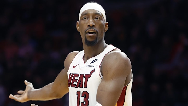 Miami Heat center Bam Adebayo (13) reacts  (Mandatory Credit: Rhona Wise-Imagn Images)