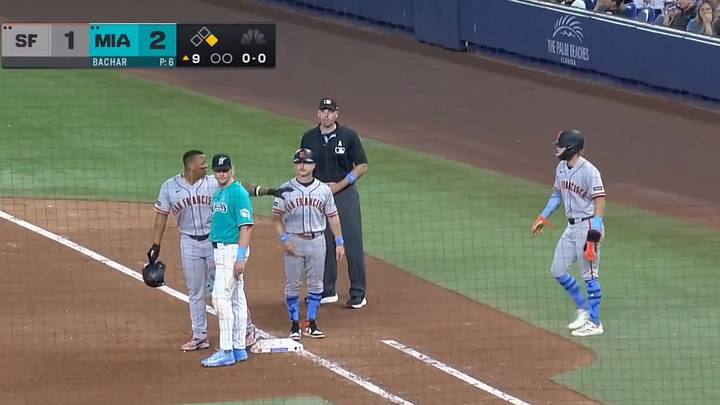 Rafael Devers attempted to wave off Jonah Cox, who was called upon to pinch run for the Giants. Rafael Devers attempted to wave off Jonah Cox, who was called upon to pinch run for the Giants.