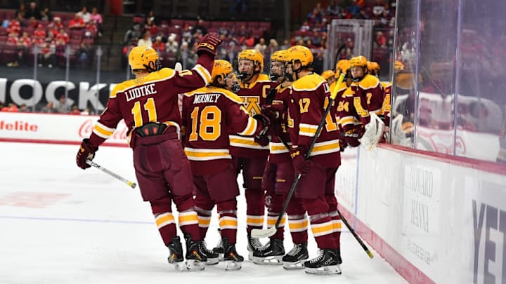 Minnesota celebrating a goal against Ohio State.