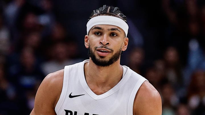 Apr 6, 2026; Denver, Colorado, USA; Portland Trail Blazers forward Toumani Camara (33) reacts after a play in the first quarter against the Denver Nuggets at Ball Arena. Mandatory Credit: Isaiah J. Downing-Imagn Images