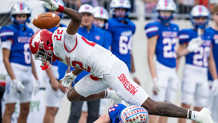 Houston North Shore Mustangs free safety Chace Calicut (22) - a four-star Georgia commit - was arrested on two felony counts after a violent driving incident. Houston North Shore Mustangs free safety Chace Calicut (22) - a four-star Georgia commit - was arrested on two felony counts after a violent driving incident.