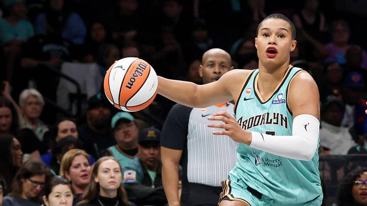 May 21, 2026; Brooklyn, New York, USA; New York Liberty forward Satou Sabally (0) drives to the basket against Golden State Valkyries forward Gabby Williams (1) during the third quarter at Barclays Center. Mandatory Credit: Tom Horak-Imagn Images May 21, 2026; Brooklyn, New York, USA; New York Liberty forward Satou Sabally (0) drives to the basket against Golden State Valkyries forward Gabby Williams (1) during the third quarter at Barclays Center. Mandatory Credit: Tom Horak-Imagn Images
