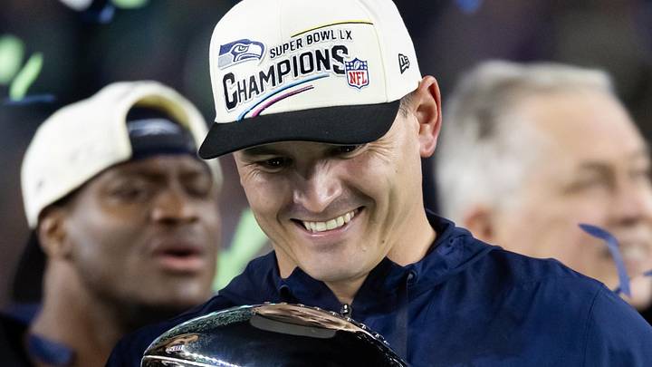 Seattle Seahawks head coach Mike Macdonald celebrates