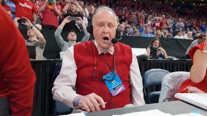 Nebraska announcer Kent Pavelka was emotional as the Huskers won their first NCAA tournament game.